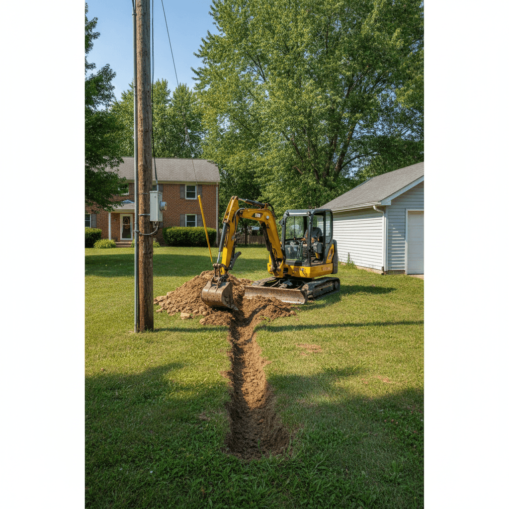 Underground electrical service installation Owensboro KY mini excavator trench